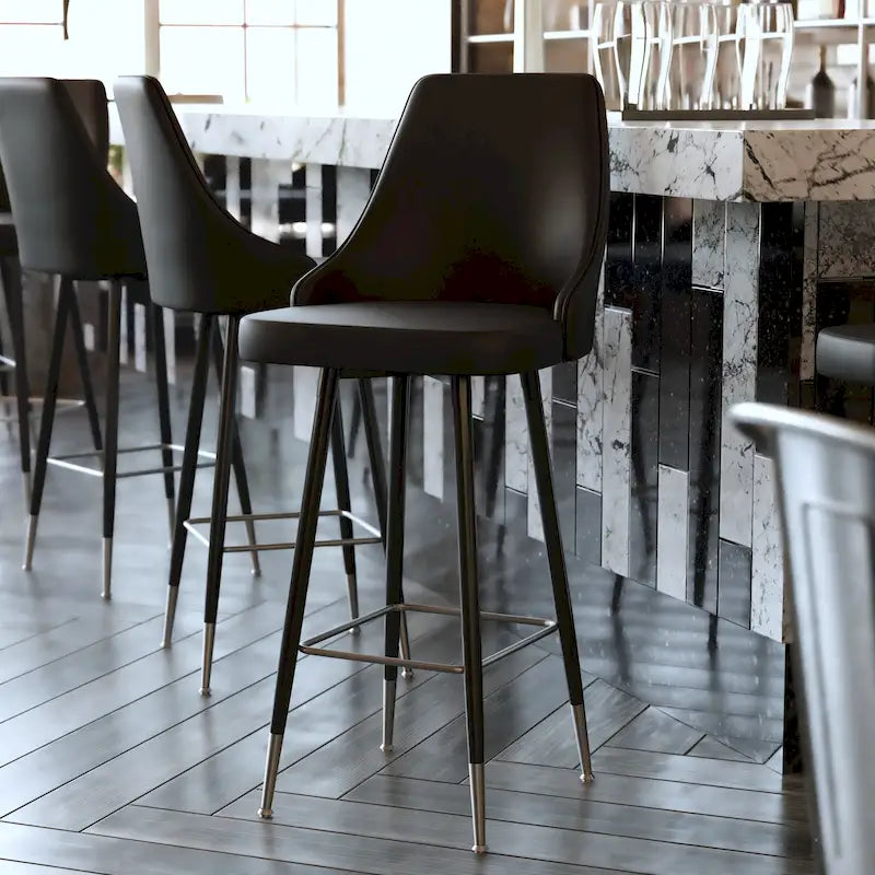 Tabouret de bar commercial LeatherSoft avec pieds et repose-pieds en métal - Lot de 2 - 18,5W x 20P x 43,25H