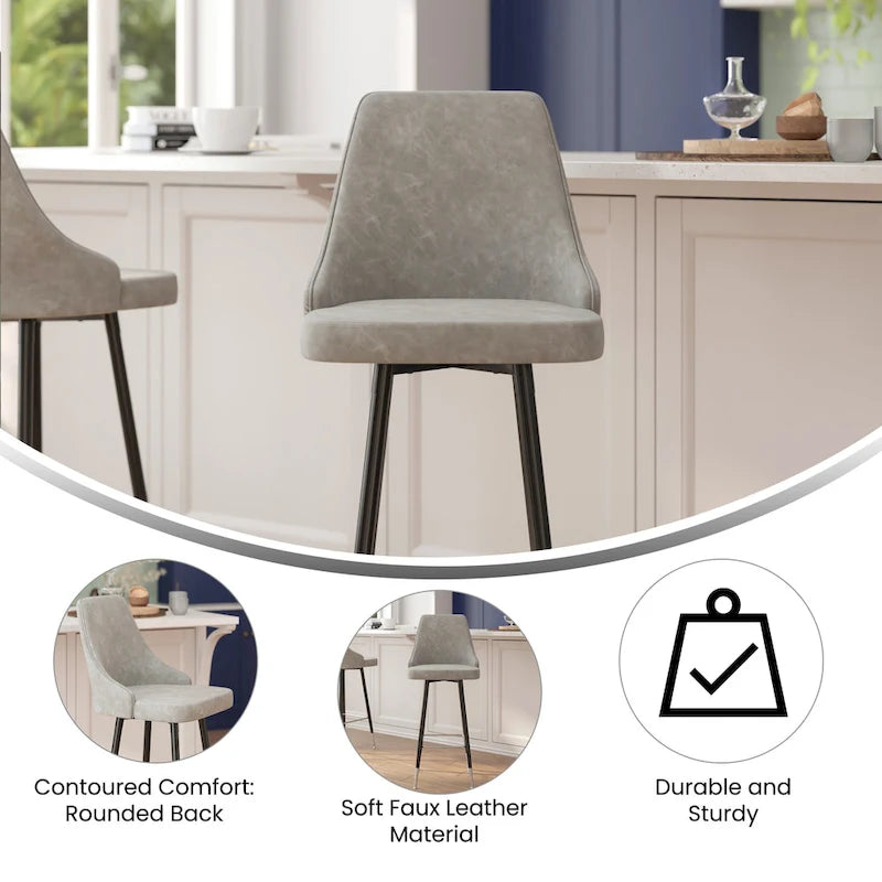 Tabouret de bar commercial LeatherSoft avec pieds et repose-pieds en métal - Lot de 2 - 18,5W x 20P x 43,25H