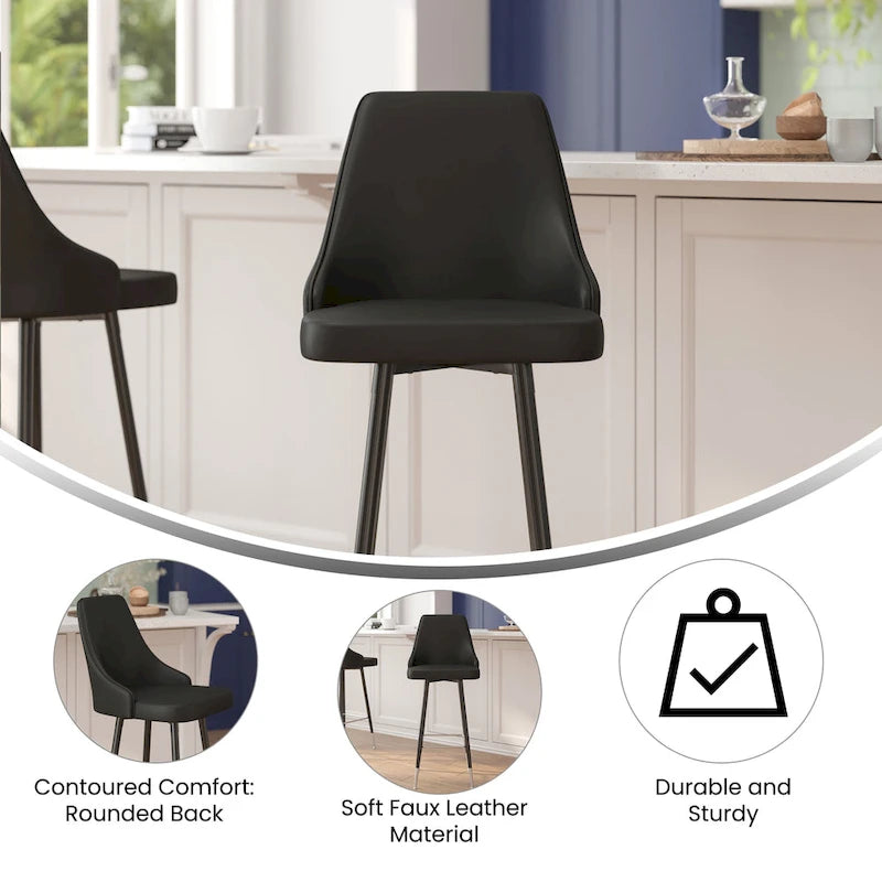 Tabouret de bar commercial LeatherSoft avec pieds et repose-pieds en métal - Lot de 2 - 18,5W x 20P x 43,25H
