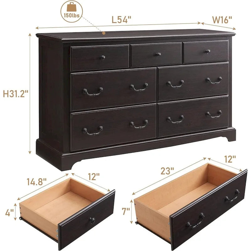 Commodes rustiques en bois à 7 tiroirs, organisateur de commodes