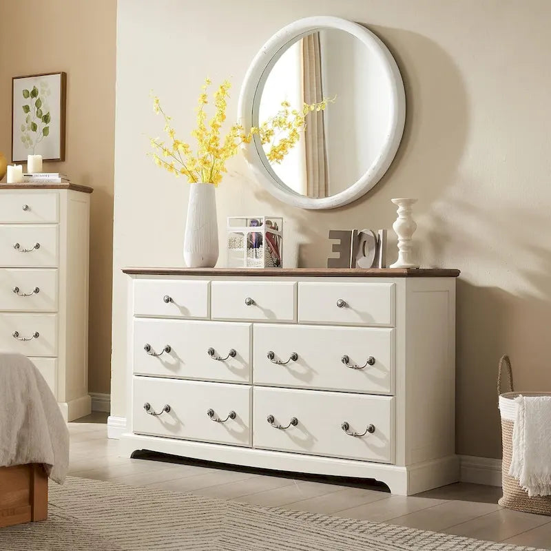 Commodes rustiques en bois à 7 tiroirs, organisateur de commodes