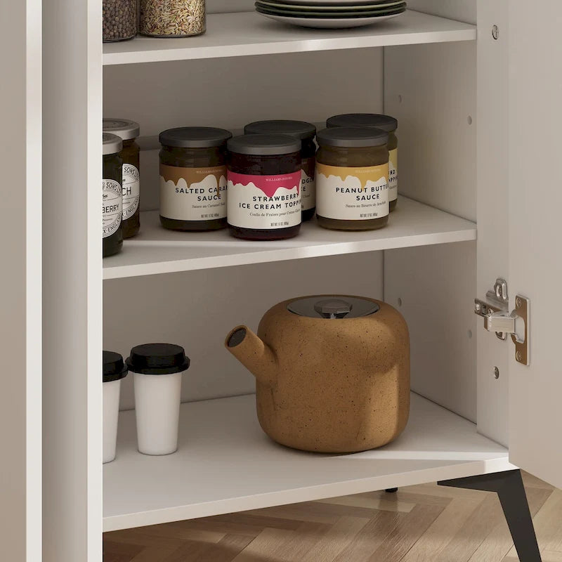 Meuble de rangement à chaussures 4 portes blanc pour entrée, étagère réglable, buffet