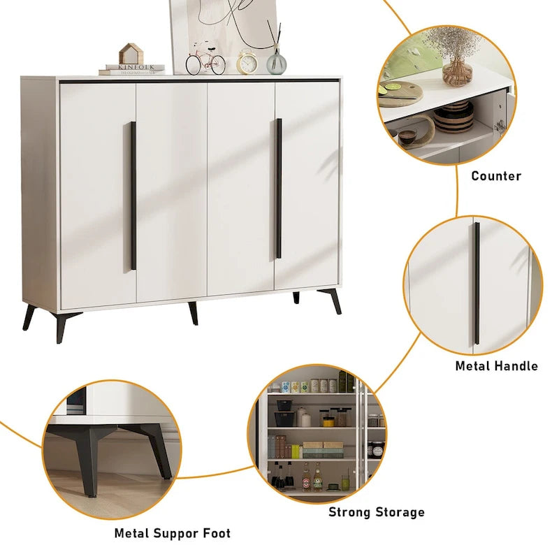 Meuble de rangement à chaussures 4 portes blanc pour entrée, étagère réglable, buffet