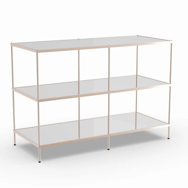 Console de table moderne SEI Furniture Grant en métal avec dessus et étagères en verre
