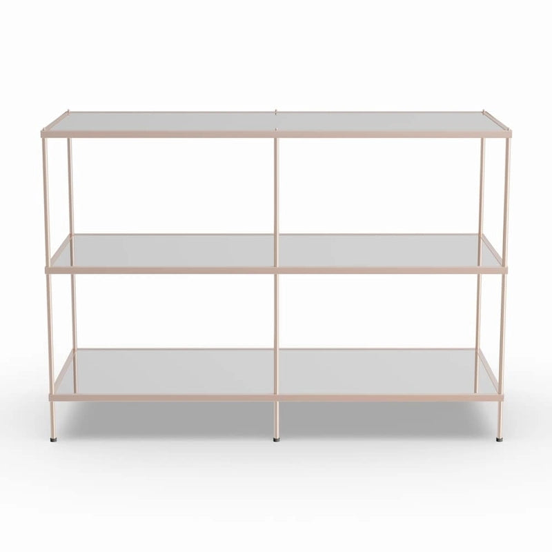 Console de table moderne SEI Furniture Grant en métal avec dessus et étagères en verre