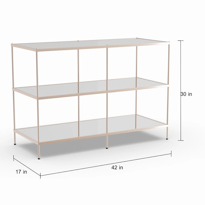 Console de table moderne SEI Furniture Grant en métal avec dessus et étagères en verre