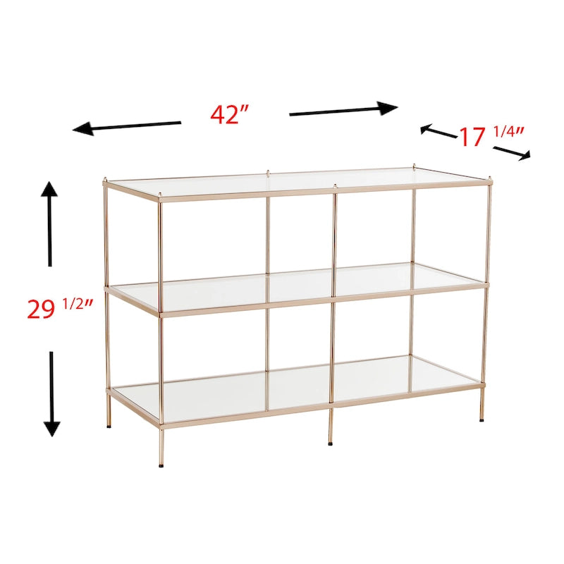 Console de table moderne SEI Furniture Grant en métal avec dessus et étagères en verre