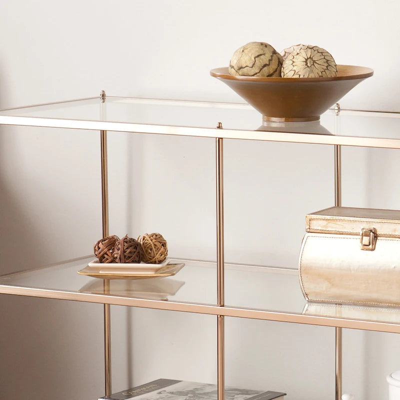 Console de table moderne SEI Furniture Grant en métal avec dessus et étagères en verre