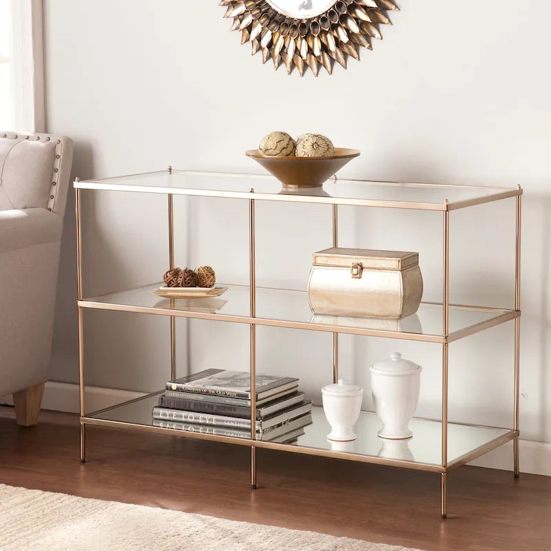 Console de table moderne SEI Furniture Grant en métal avec dessus et étagères en verre
