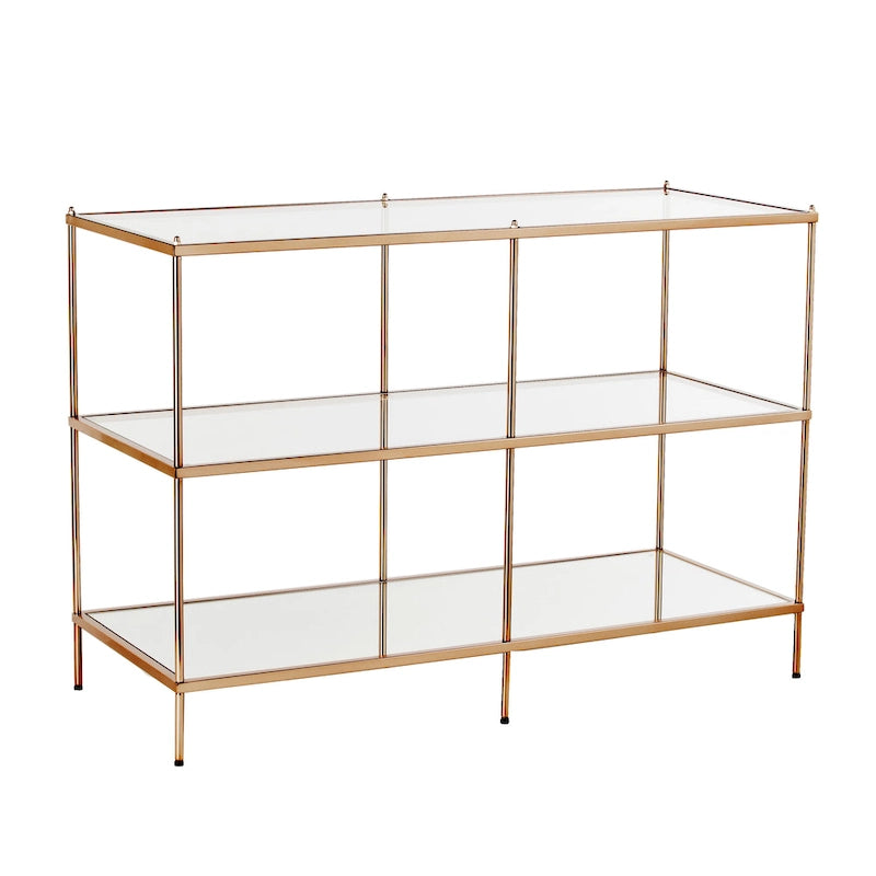 Console de table moderne SEI Furniture Grant en métal avec dessus et étagères en verre