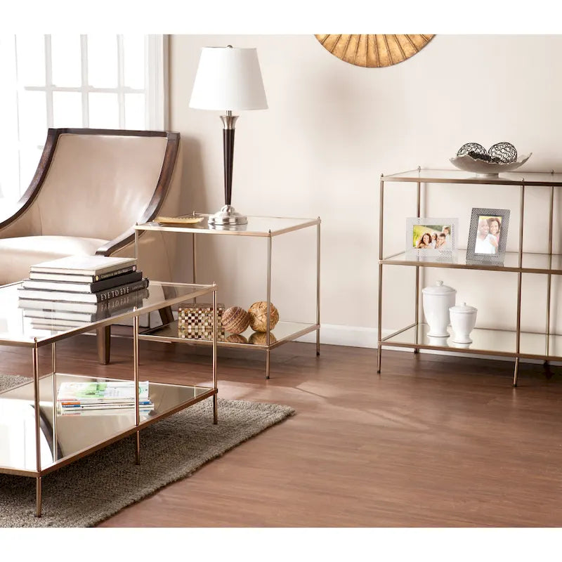 Console de table moderne SEI Furniture Grant en métal avec dessus et étagères en verre