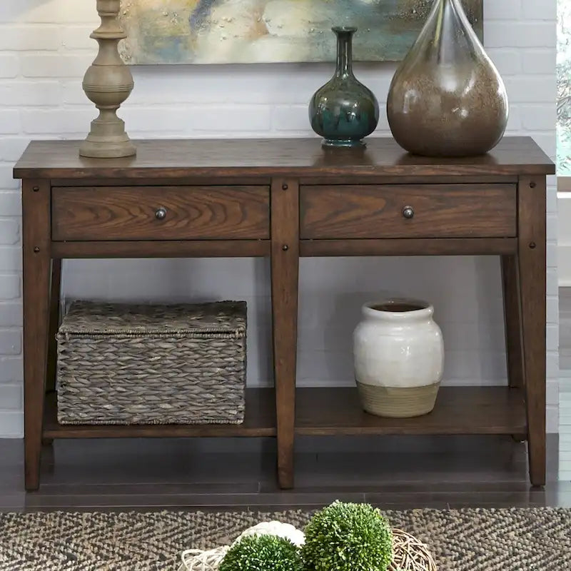 Console canapé Liberty Furniture Lake House, chêne accent rustique marron