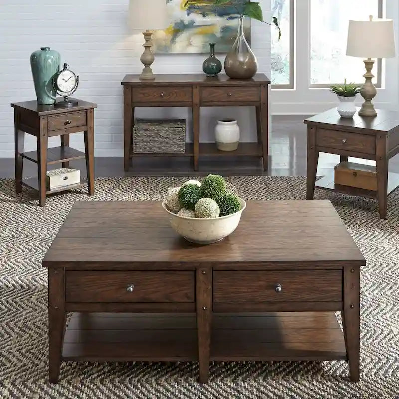 Console canapé Liberty Furniture Lake House, chêne accent rustique marron