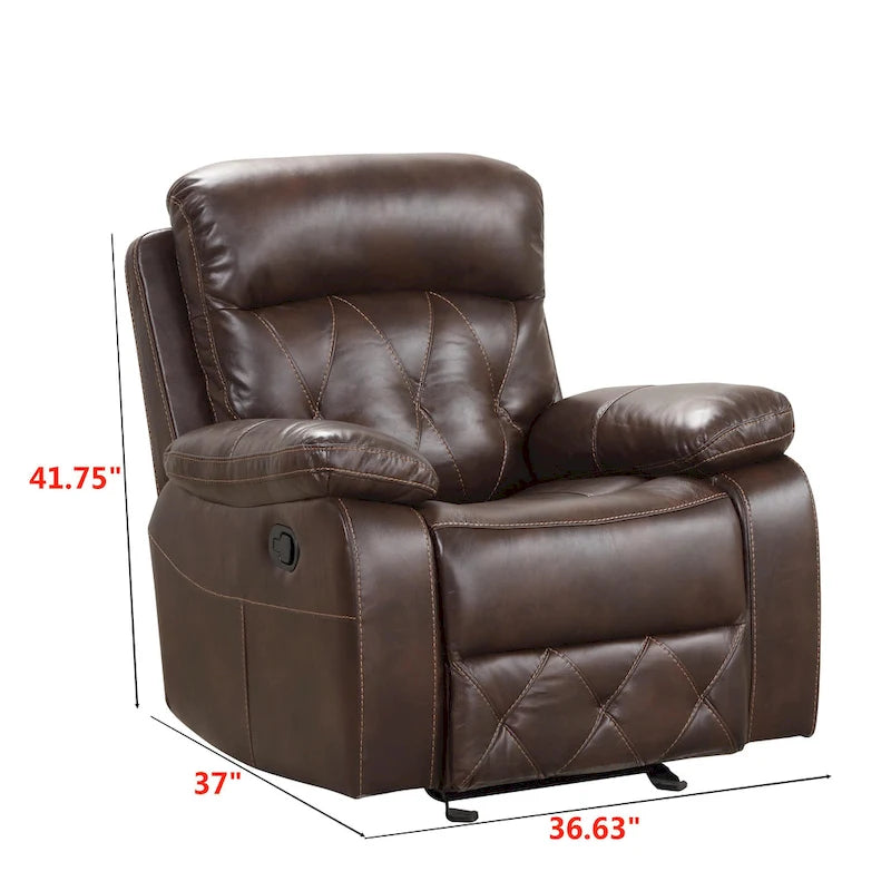 Ensemble de canapé inclinable manuel en cuir respirant marron 3 pièces Owen