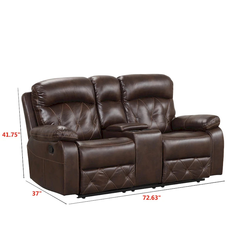 Ensemble de canapé inclinable manuel en cuir respirant marron 3 pièces Owen