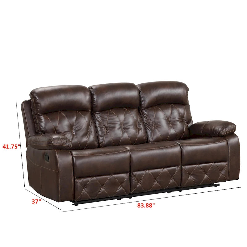 Ensemble de canapé inclinable manuel en cuir respirant marron 3 pièces Owen