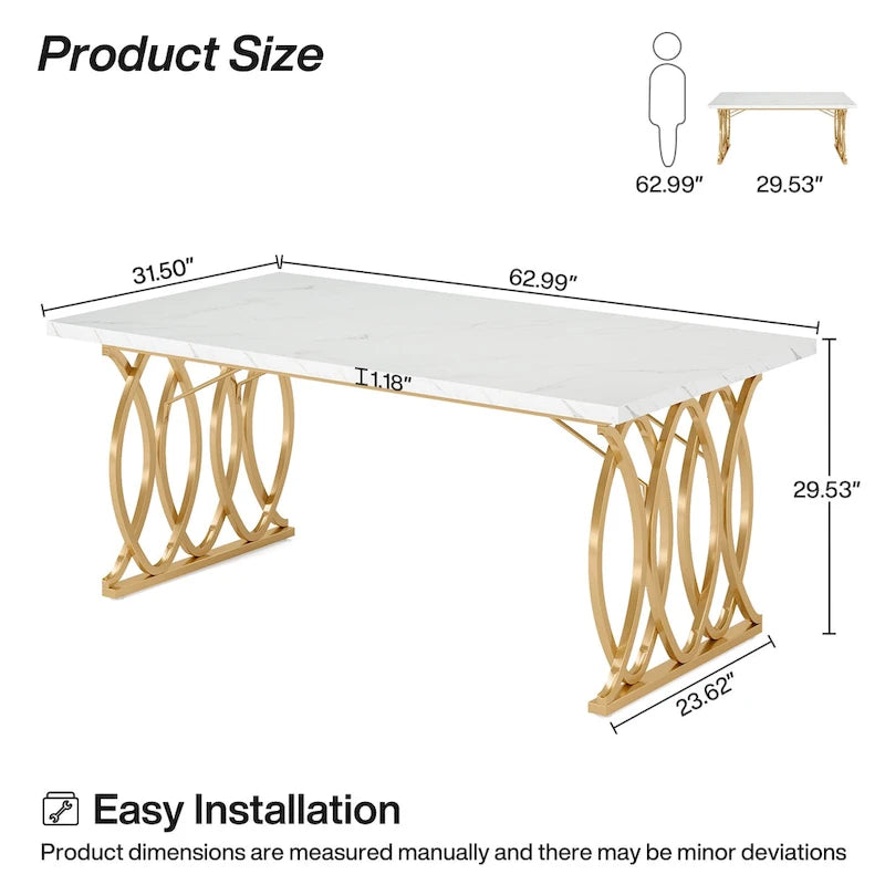 Table de salle à manger moderne pour 4 à 6 personnes, grande table de cuisine de 160 cm avec plateau en faux marbre