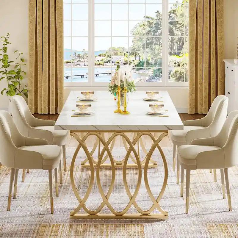 Table de salle à manger moderne pour 4 à 6 personnes, grande table de cuisine de 160 cm avec plateau en faux marbre