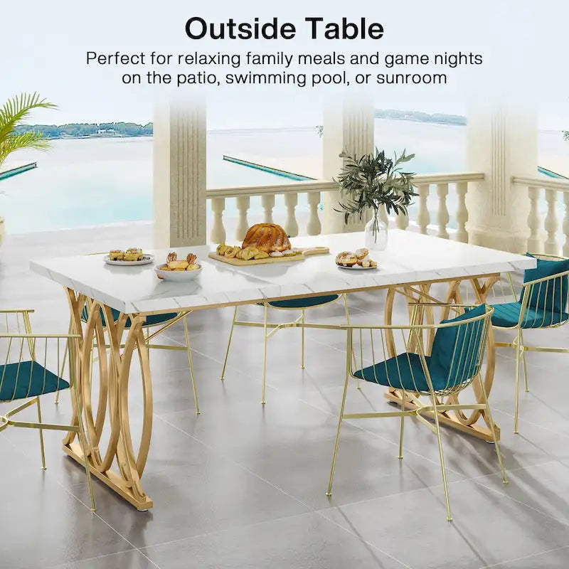 Table de salle à manger moderne pour 4 à 6 personnes, grande table de cuisine de 160 cm avec plateau en faux marbre