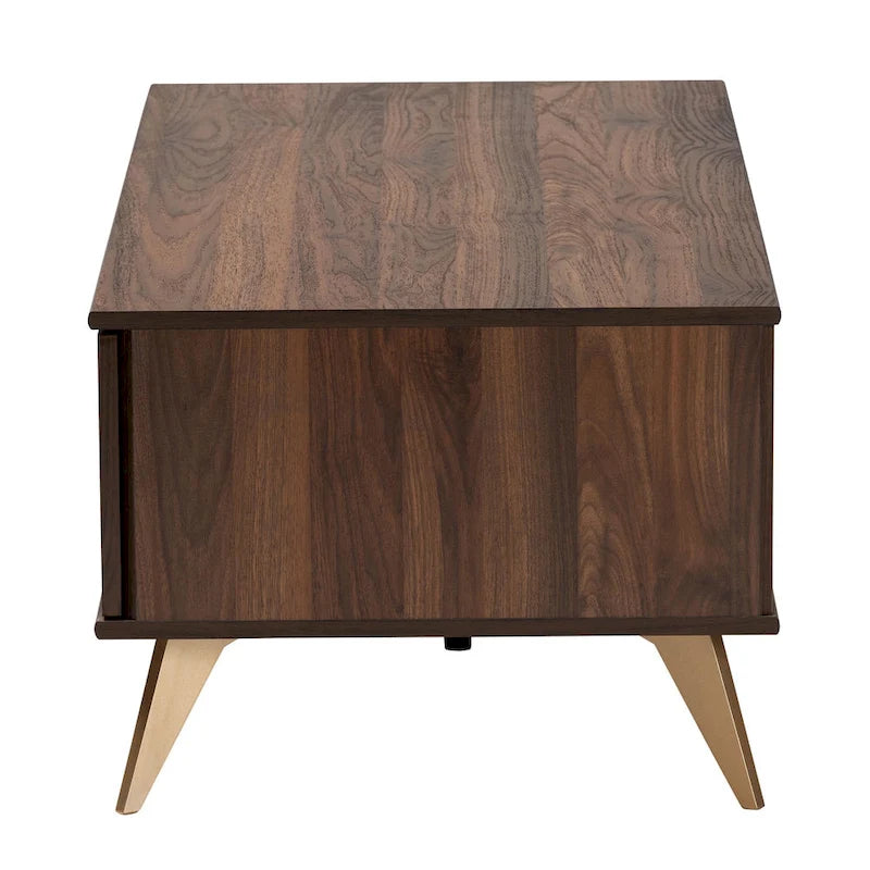 Table basse Graceland en bois finition noyer brun, de style moderne du milieu du siècle, avec 2 tiroirs