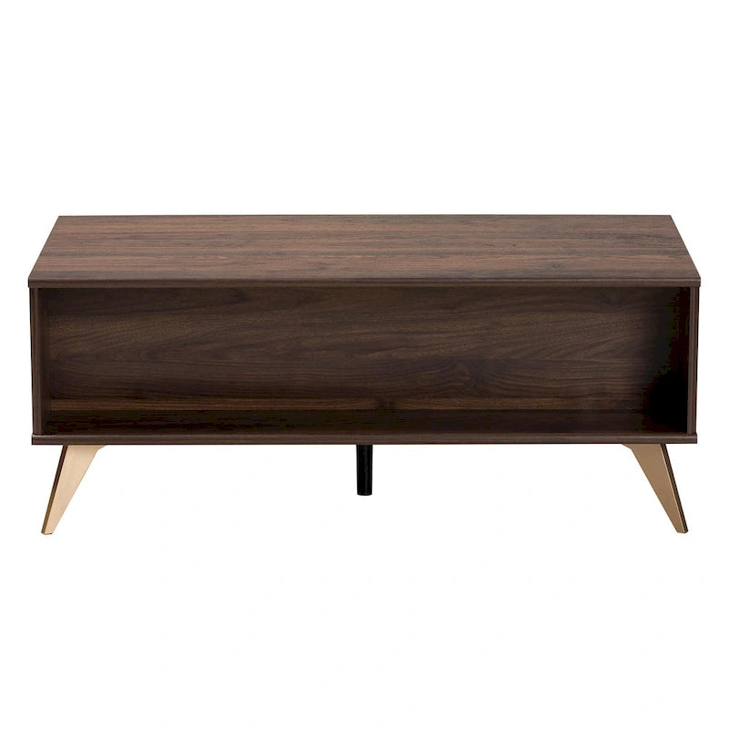 Table basse Graceland en bois finition noyer brun, de style moderne du milieu du siècle, avec 2 tiroirs