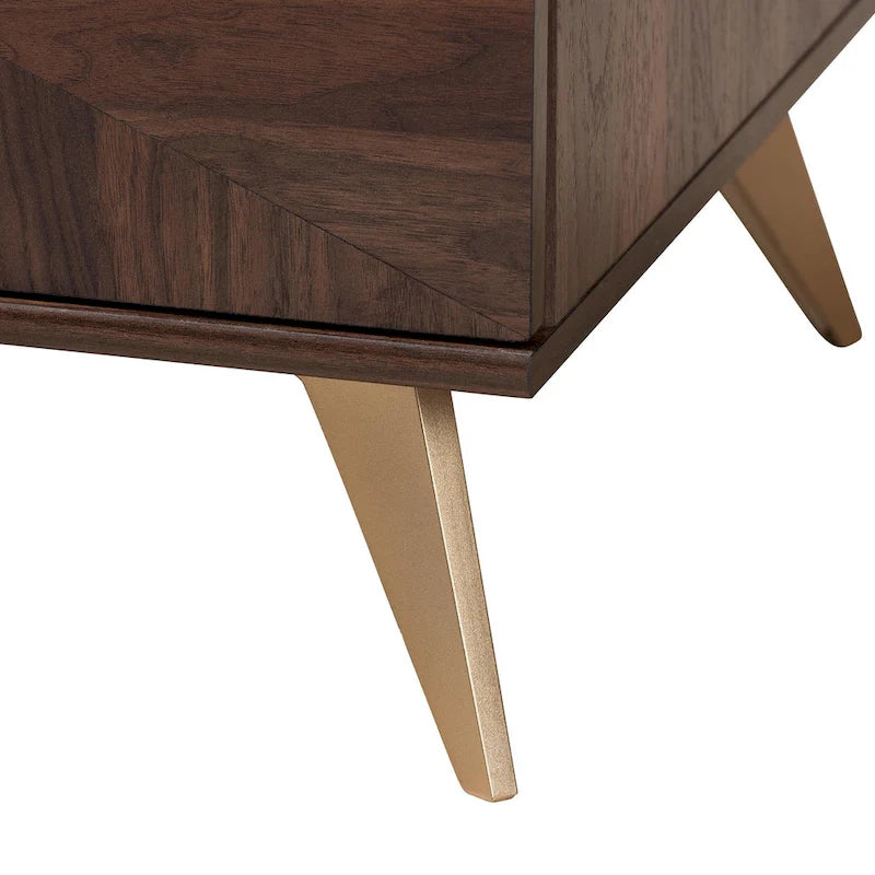 Table basse Graceland en bois finition noyer brun, de style moderne du milieu du siècle, avec 2 tiroirs