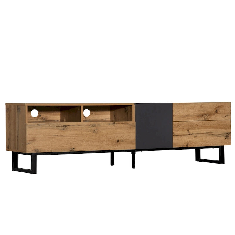 Meuble TV moderne pour téléviseur 80 pouces avec double espace de rangement