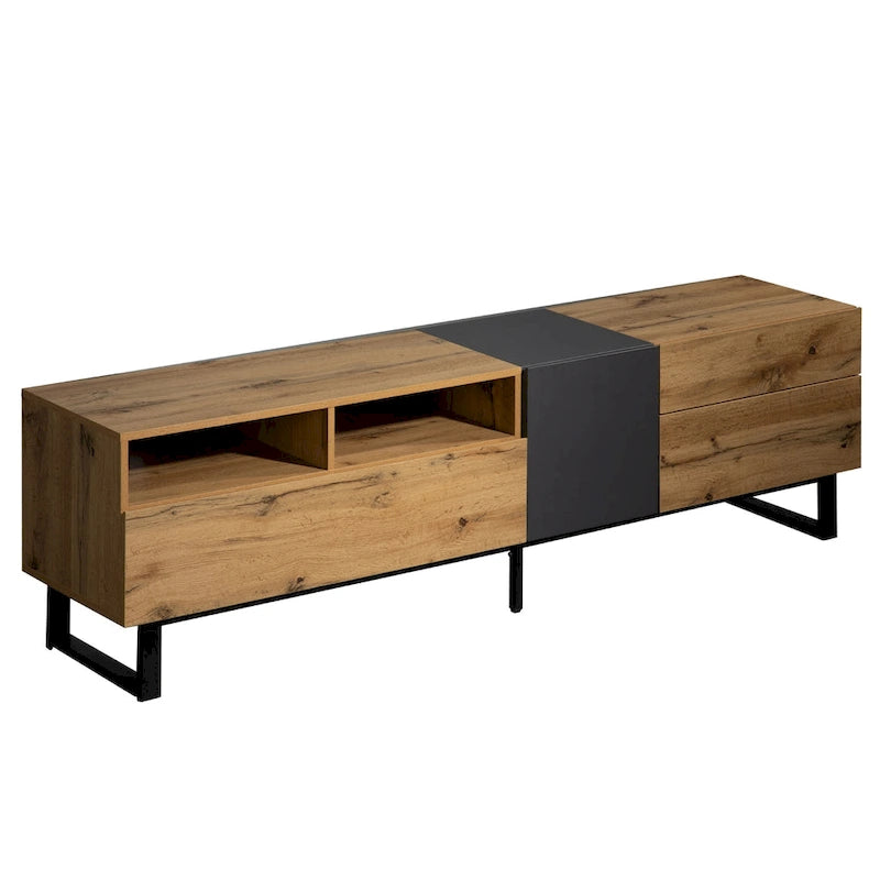 Meuble TV moderne pour téléviseur 80 pouces avec double espace de rangement