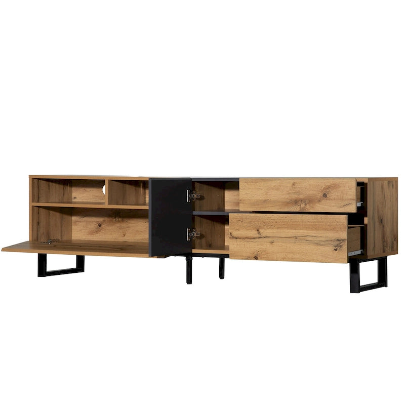 Meuble TV moderne pour téléviseur 80 pouces avec double espace de rangement