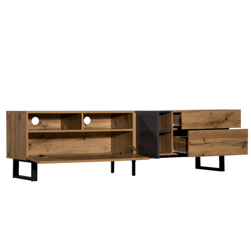 Meuble TV moderne pour téléviseur 80 pouces avec double espace de rangement