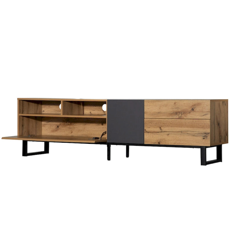 Meuble TV moderne pour téléviseur 80 pouces avec double espace de rangement