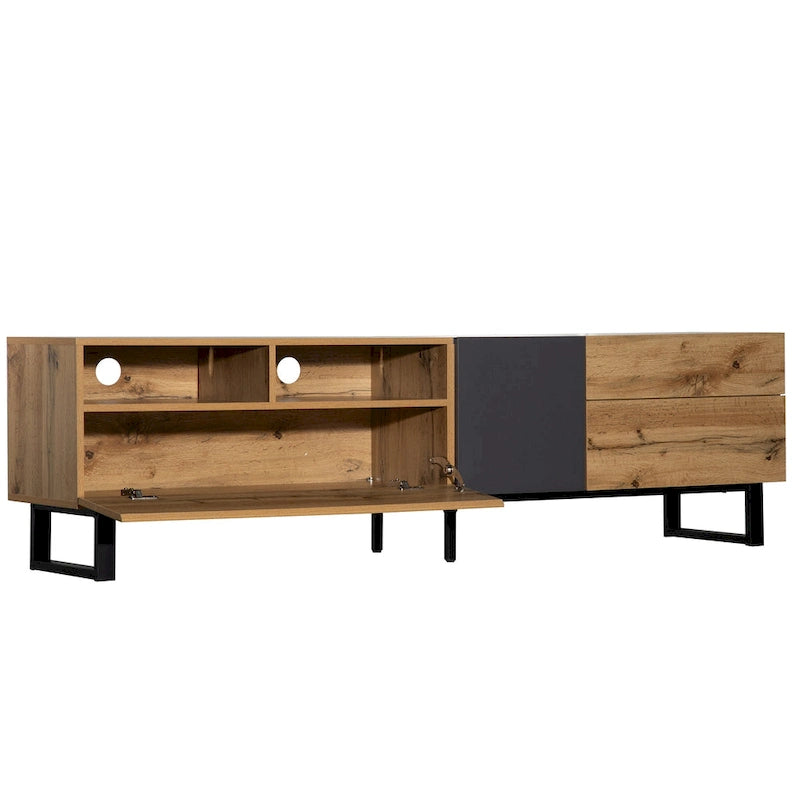Meuble TV moderne pour téléviseur 80 pouces avec double espace de rangement