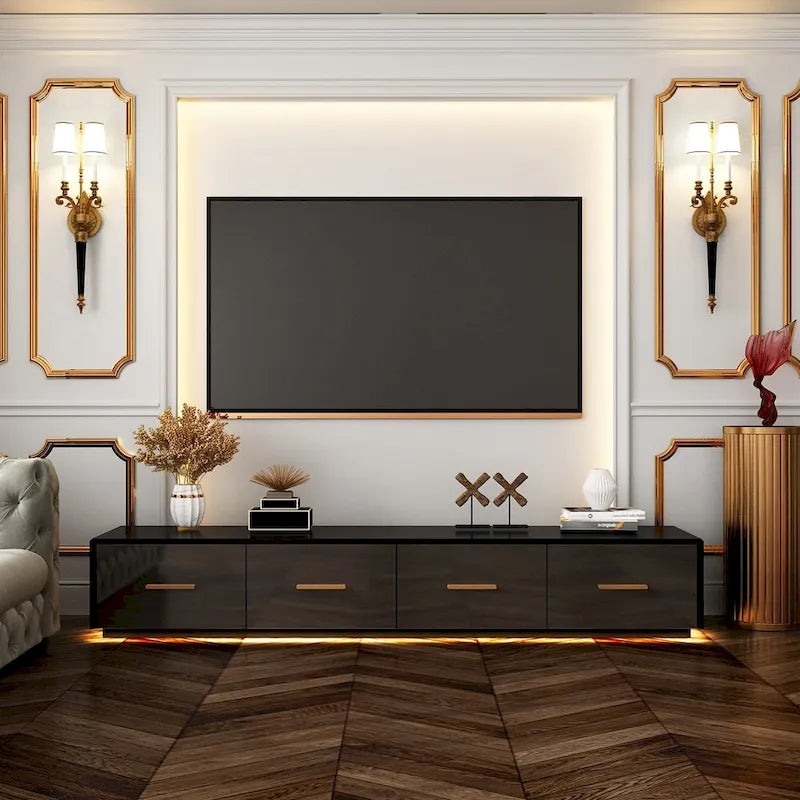 Meuble TV luxueux et spacieux avec accents dorés - 70,9