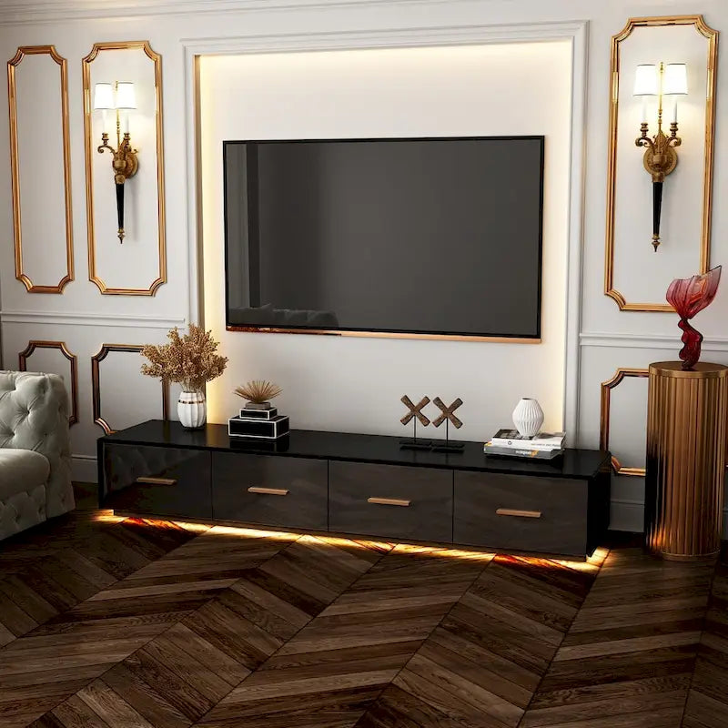 Meuble TV luxueux et spacieux avec accents dorés - 70,9