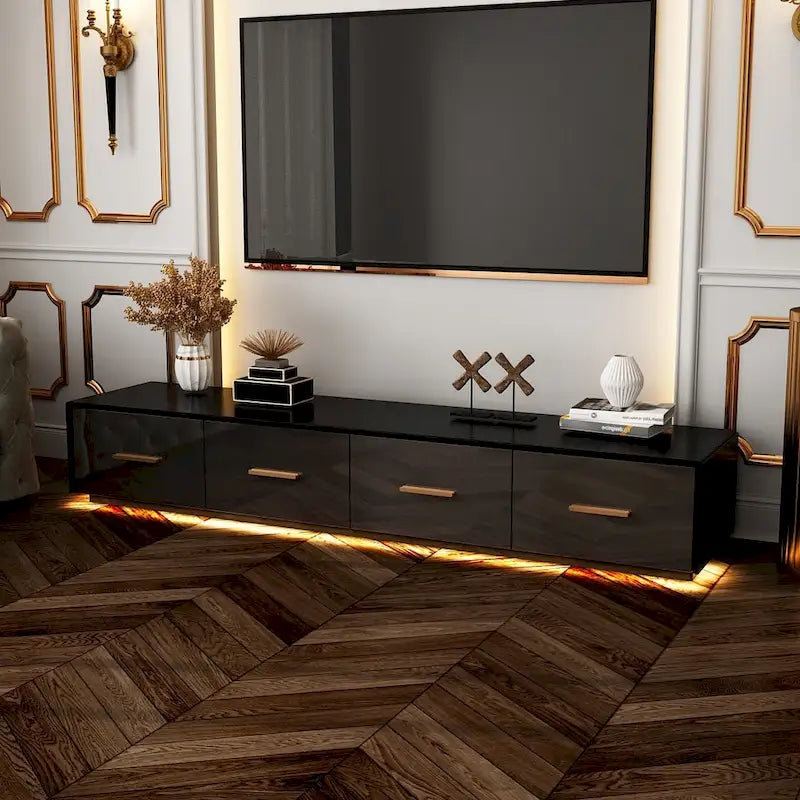 Meuble TV luxueux et spacieux avec accents dorés - 70,9