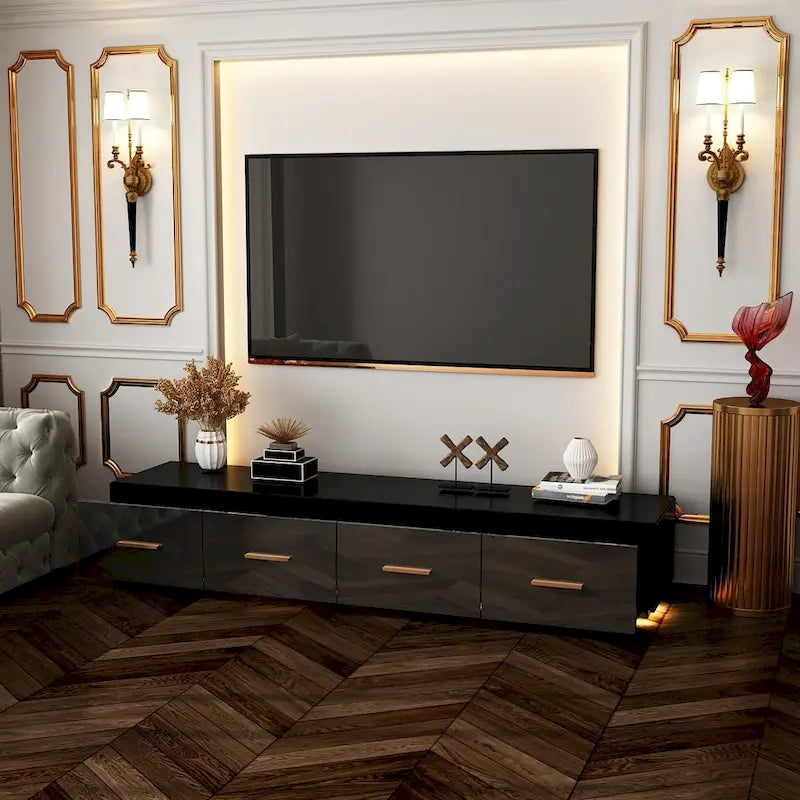 Meuble TV luxueux et spacieux avec accents dorés - 70,9