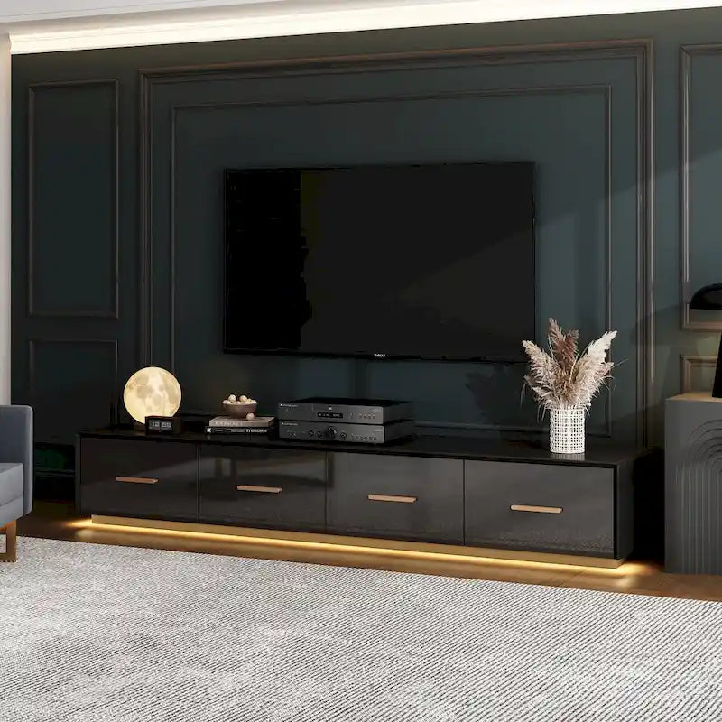 Meuble TV luxueux et spacieux avec accents dorés - 70,9