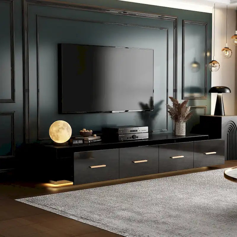 Meuble TV luxueux et spacieux avec accents dorés - 70,9