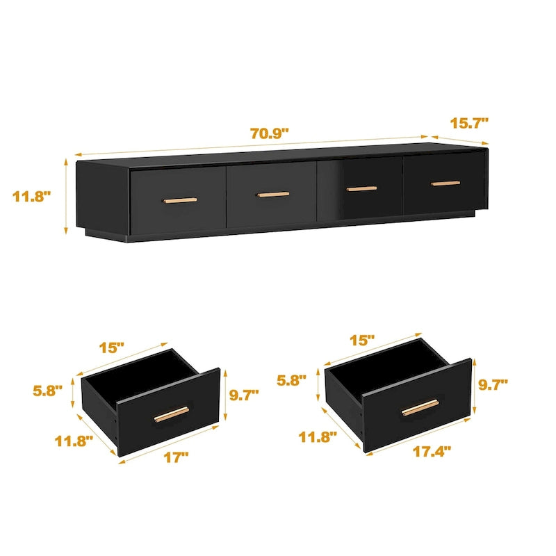 Meuble TV luxueux et spacieux avec accents dorés - 70,9