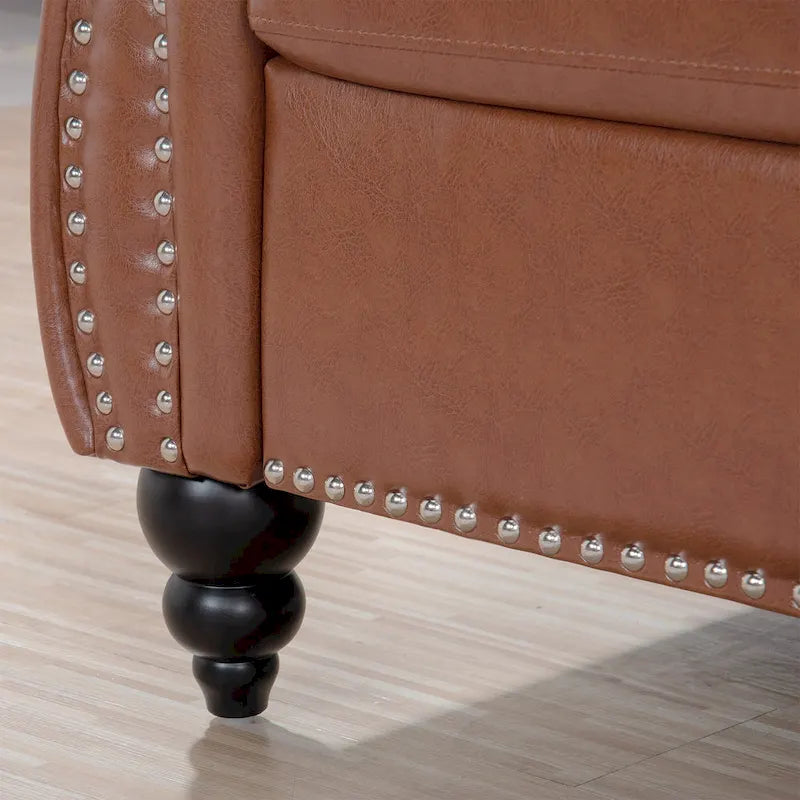 Canapé Chesterfield en similicuir à accoudoirs roulés et coussins amovibles
