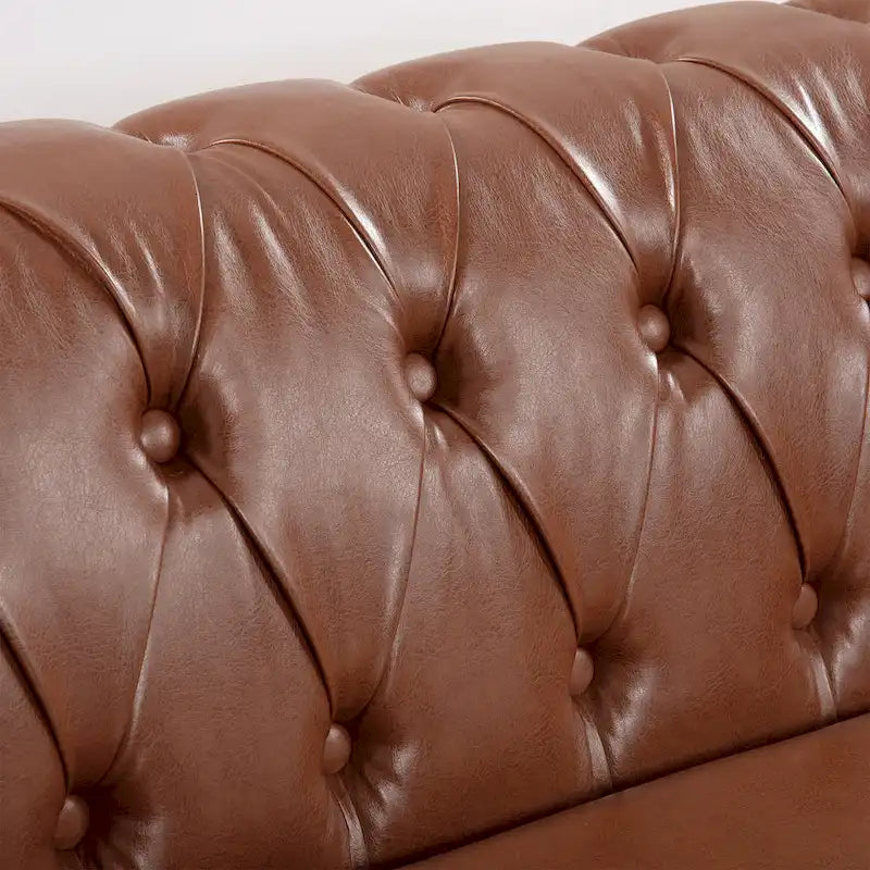 Canapé Chesterfield en similicuir à accoudoirs roulés et coussins amovibles
