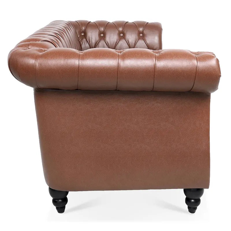 Canapé Chesterfield en similicuir à accoudoirs roulés et coussins amovibles