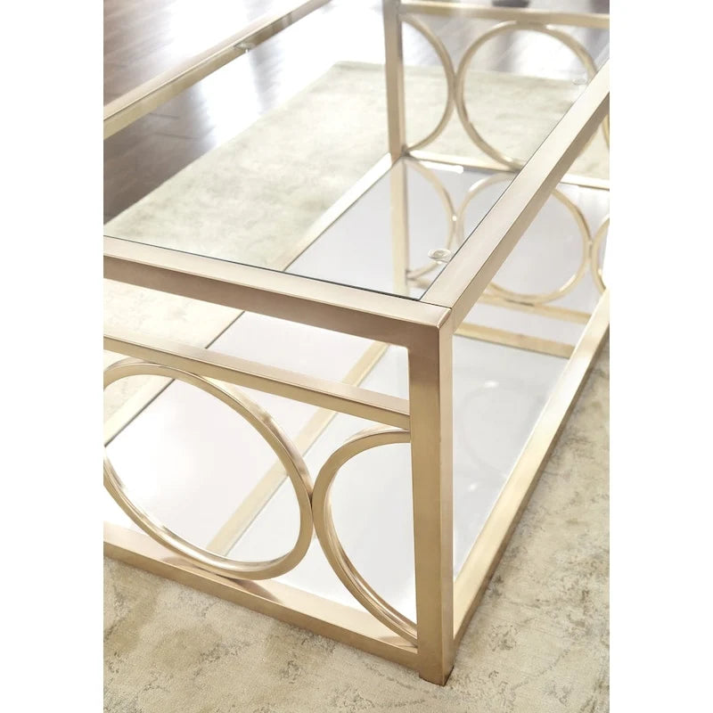 Table basse Steve Silver Oria en métal doré et verre trempé