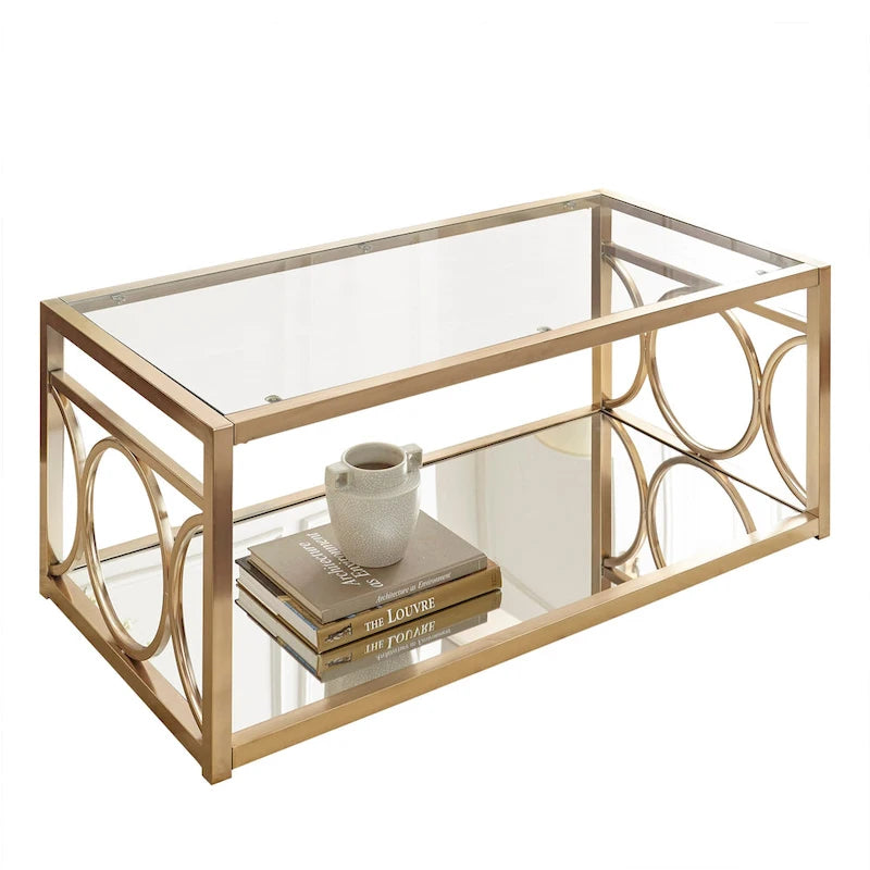 Table basse Steve Silver Oria en métal doré et verre trempé