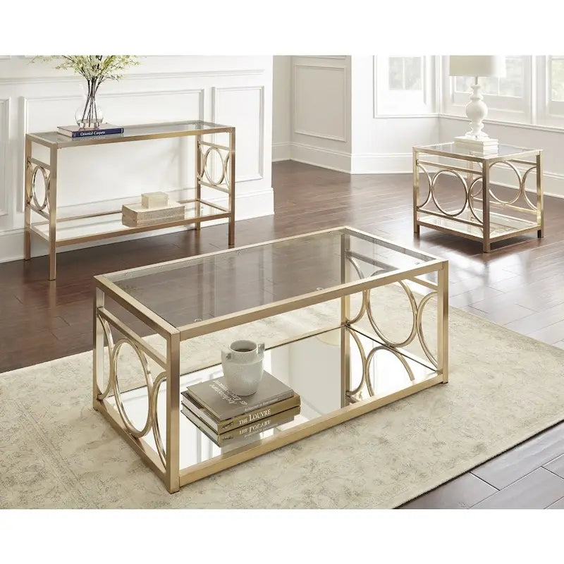 Table basse Steve Silver Oria en métal doré et verre trempé