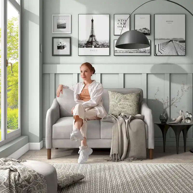 Causeuse DH BASIC Modern en velours de 52 po avec coussins