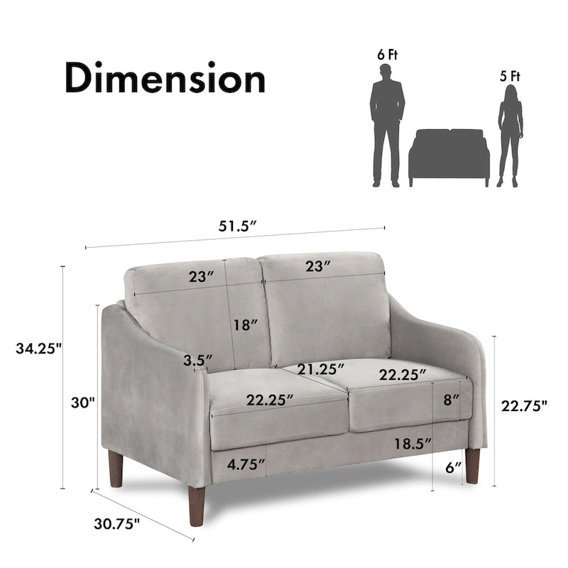 Causeuse DH BASIC Modern en velours de 52 po avec coussins
