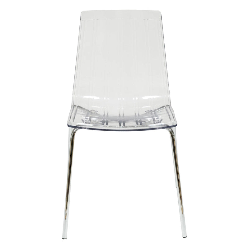 Chaise de salle à manger Ralph en acrylique avec pieds en métal chromé, chaise d'appoint moderne transparente pour salle à manger et cuisine