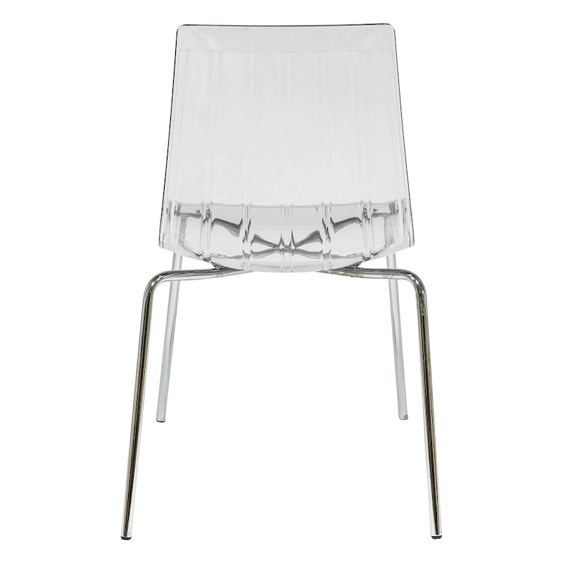 Chaise de salle à manger Ralph en acrylique avec pieds en métal chromé, chaise d'appoint moderne transparente pour salle à manger et cuisine