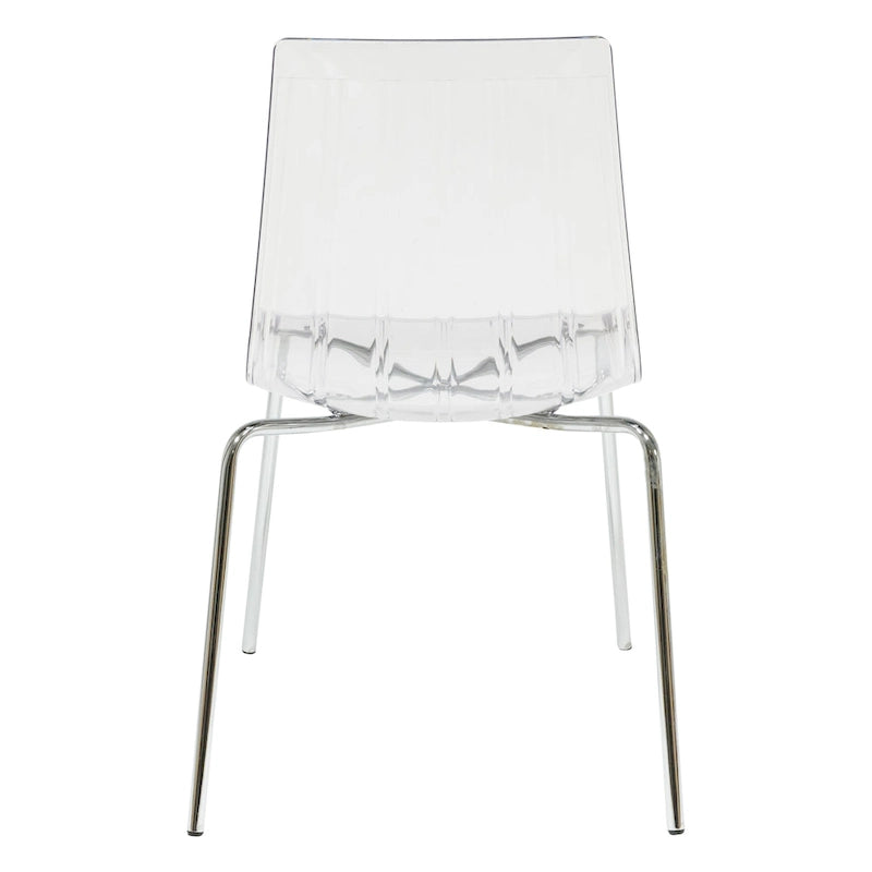 Chaise de salle à manger Ralph en acrylique avec pieds en métal chromé, chaise d'appoint moderne transparente pour salle à manger et cuisine